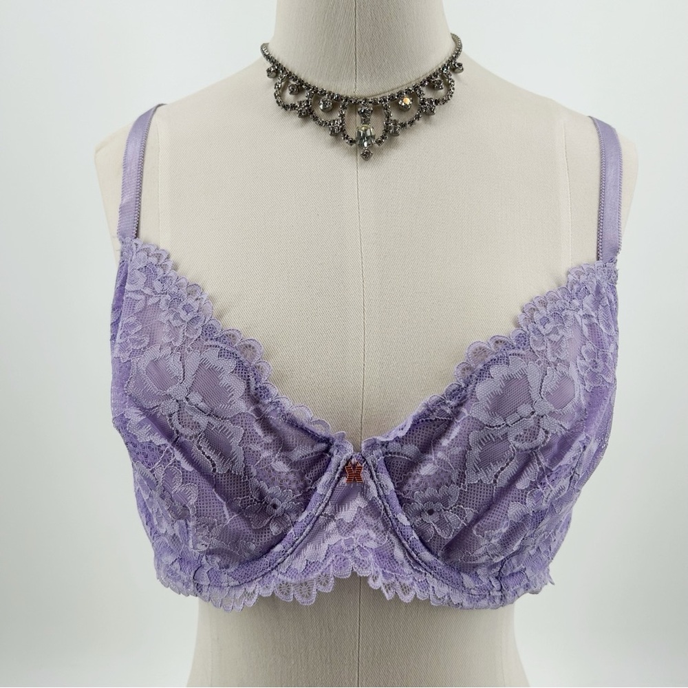 NWT Savage x Fenty Lavender Purple Lace Overlay Underwire Unlined Bra Size 38C - Picture 1 of 14